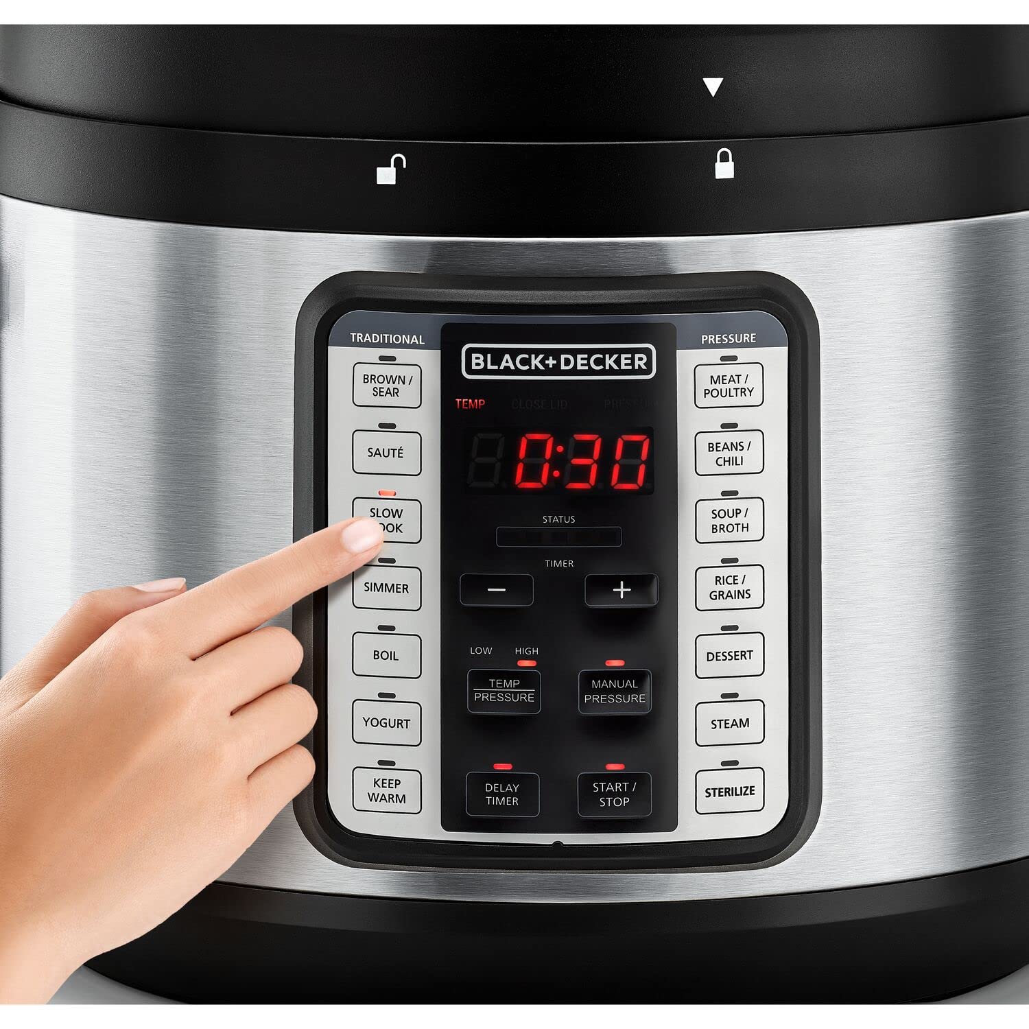 Black & Decker Smart Steam Pot, 1350W Power, 10L, 9 in 1 Usage, 14 Smart Programmable Electric Pressure Cooker وعاء بخار بتصميم انيق من بلاك + ديكر، بقدرة 1350 واط وسعة 10 لتر، طنجرة ضغط كهربائية أنيقة قابلة للبرمجة Black & Decker Smart Steam Pot, 1350W Power, 10L, 9 in 1 Usage, 14 Smart Programmable Electric Pressure Cooker وعاء بخار بتصميم انيق من بلاك + ديكر، بقدرة 1350 واط وسعة 10 لتر، طنجرة ضغط كهربائية أنيقة قابلة للبرمجة